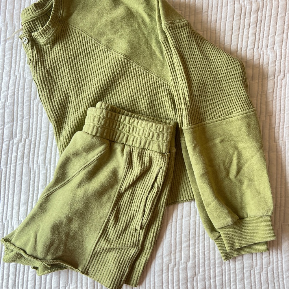 PacSun Olive Green Waffle Knit Pajama Set